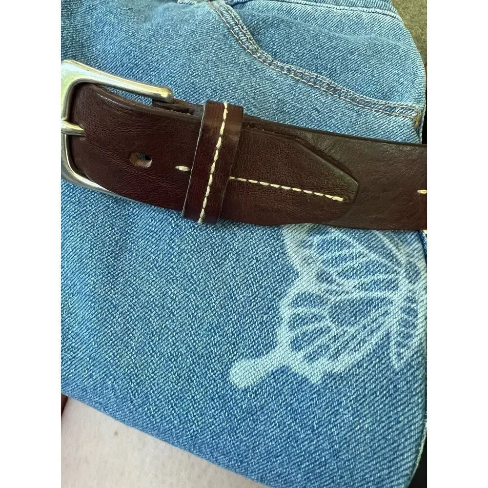 Fossil brown leather belt‎ silver hardware and detail size M